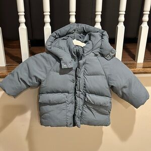 Zara Kids Gray Down Feather Winter Puffer Jacket Size 9-12 Months